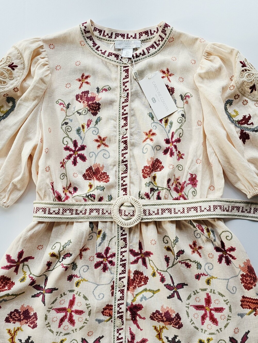 Caroline Constas Zimmermann Cream Embroidered Dress Floral Lace Rare NWT $450 - Picture 4 of 9
